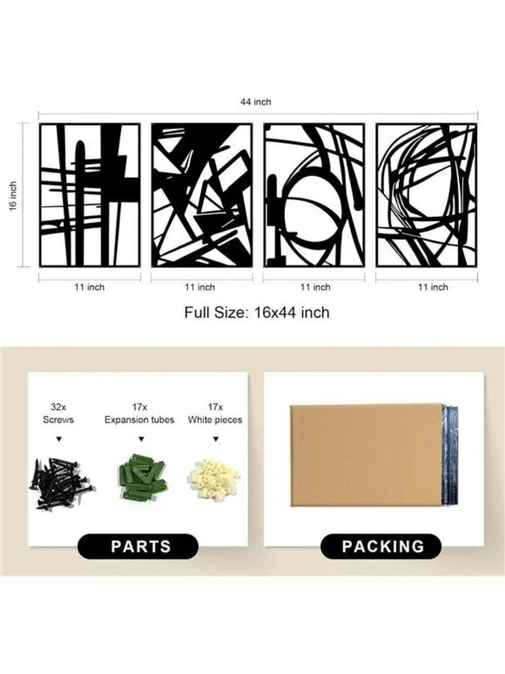 Glamativity Metal Wall Art Set Black Abstract 3D Line Decor for Home Room